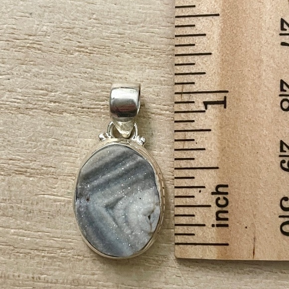 Natural Rosette Desert Druzy Sterling Silver 925 Pendant - Picture 3 of 4